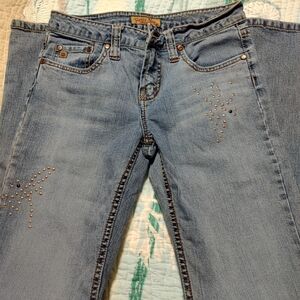 Paris Blues Light Wash Flare Jeans with Embellishments, size 5 EUC
